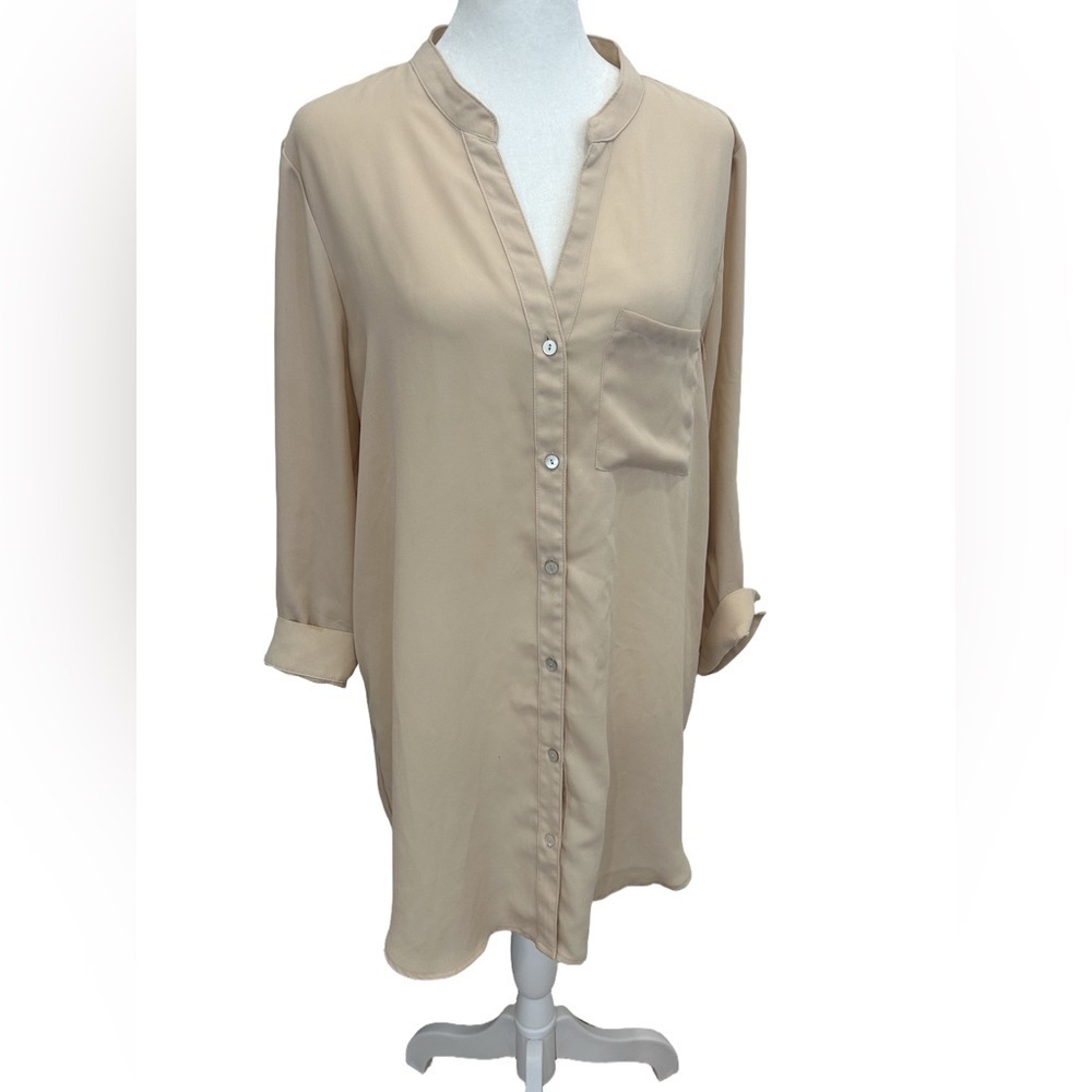 Forever 21 Light Tan Blouse Dress Sheer women large shirt dress